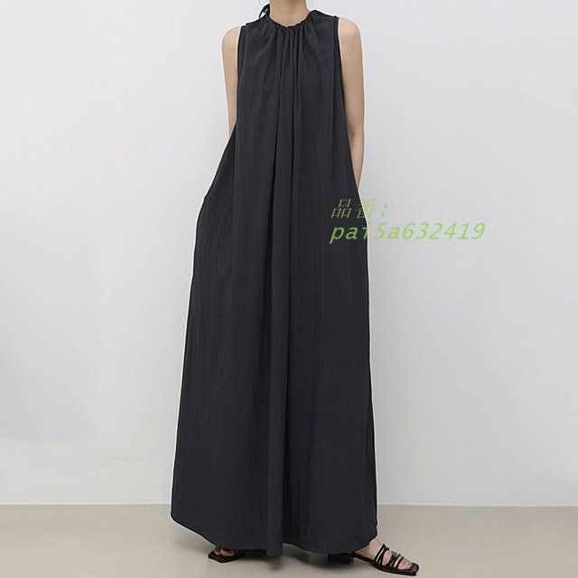 ワンピース ロング ノースリーブ ワンピース 黒 ワンピース ラウンドネック レディース ワンピース 体型カバー ゆったり 夏 ワンピース 春 マキシ丈 カジュアル pai5a632419