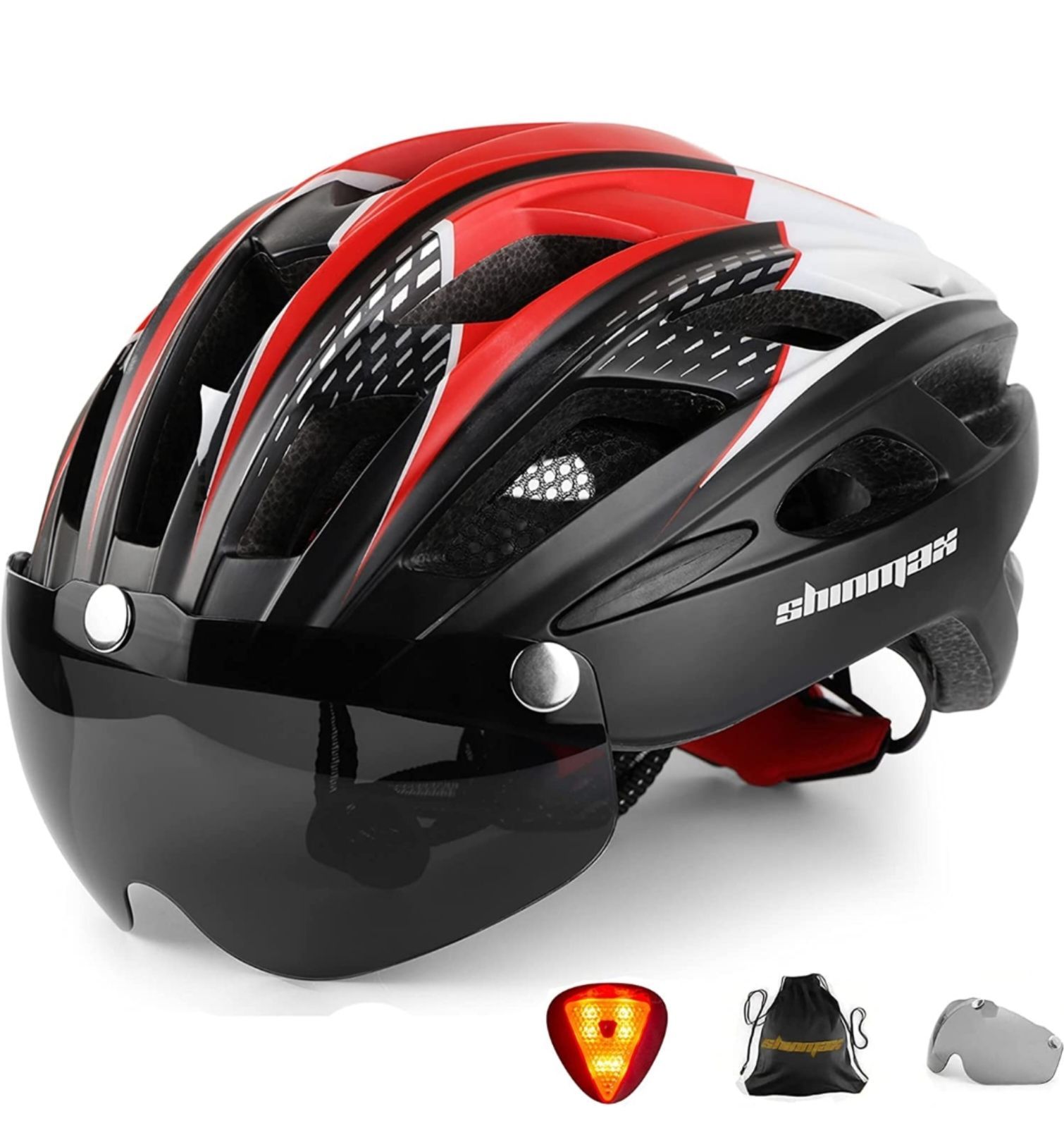 自転車 ヘルメット大人LEDライト磁気ゴーグル付ロードバイクヘルメット認定済み