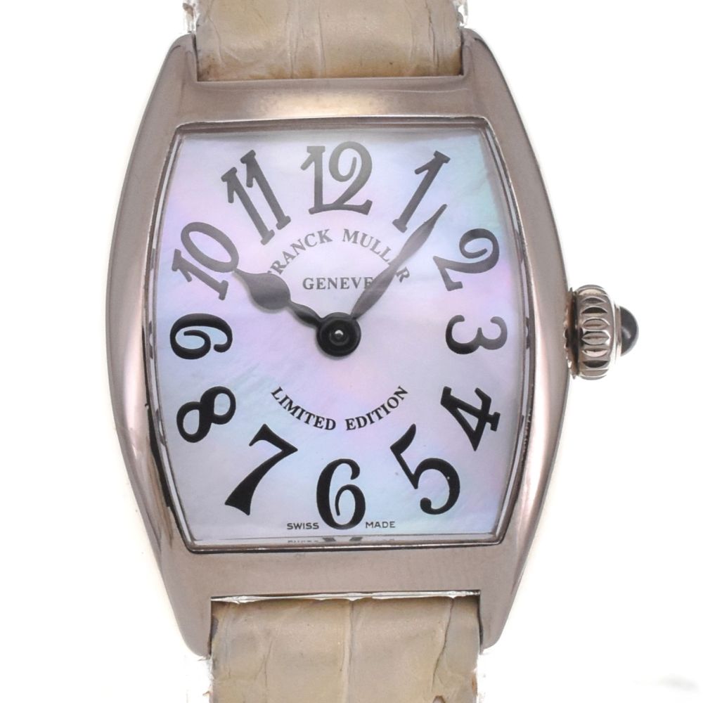 フランクミュラー FRANCK MULLER 2251QZ MOP トノウ カーベックス インターミディエ K18WG/レザー クォーツ レディース美品箱付き C#132671
