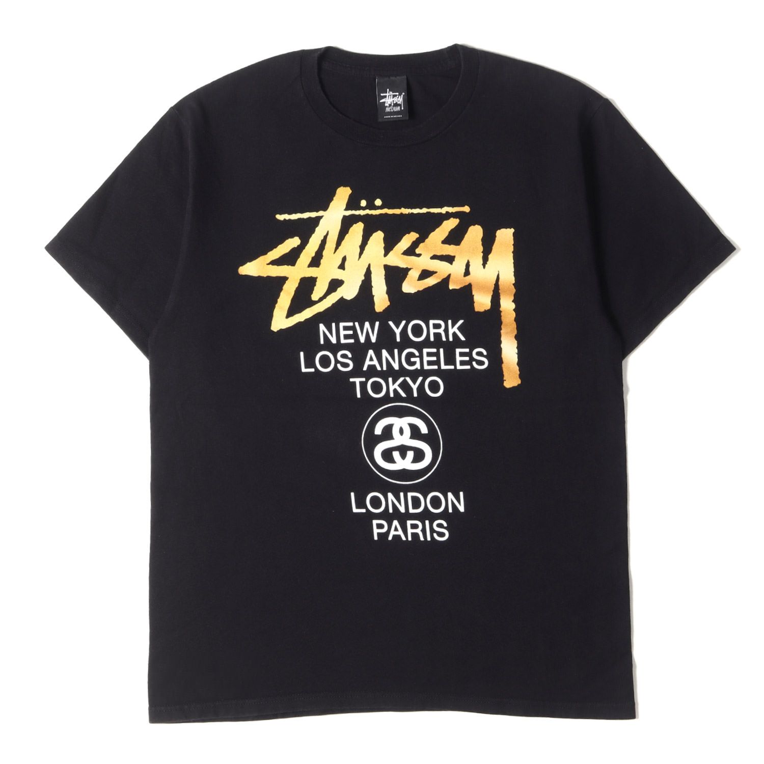 STUSSY ステューシー Tシャツ サイズ:M ワールドツアー ロゴ クルーネック 半袖 Tシャツ WOLRD TOUR ブラック 黒 トップス  カットソー ストリート カジュアル ブランド - メルカリ