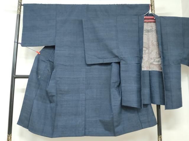 平和屋着物●男性 紬 アンサンブル 長羽織 濃藍色 正絹 DAAW5411ud