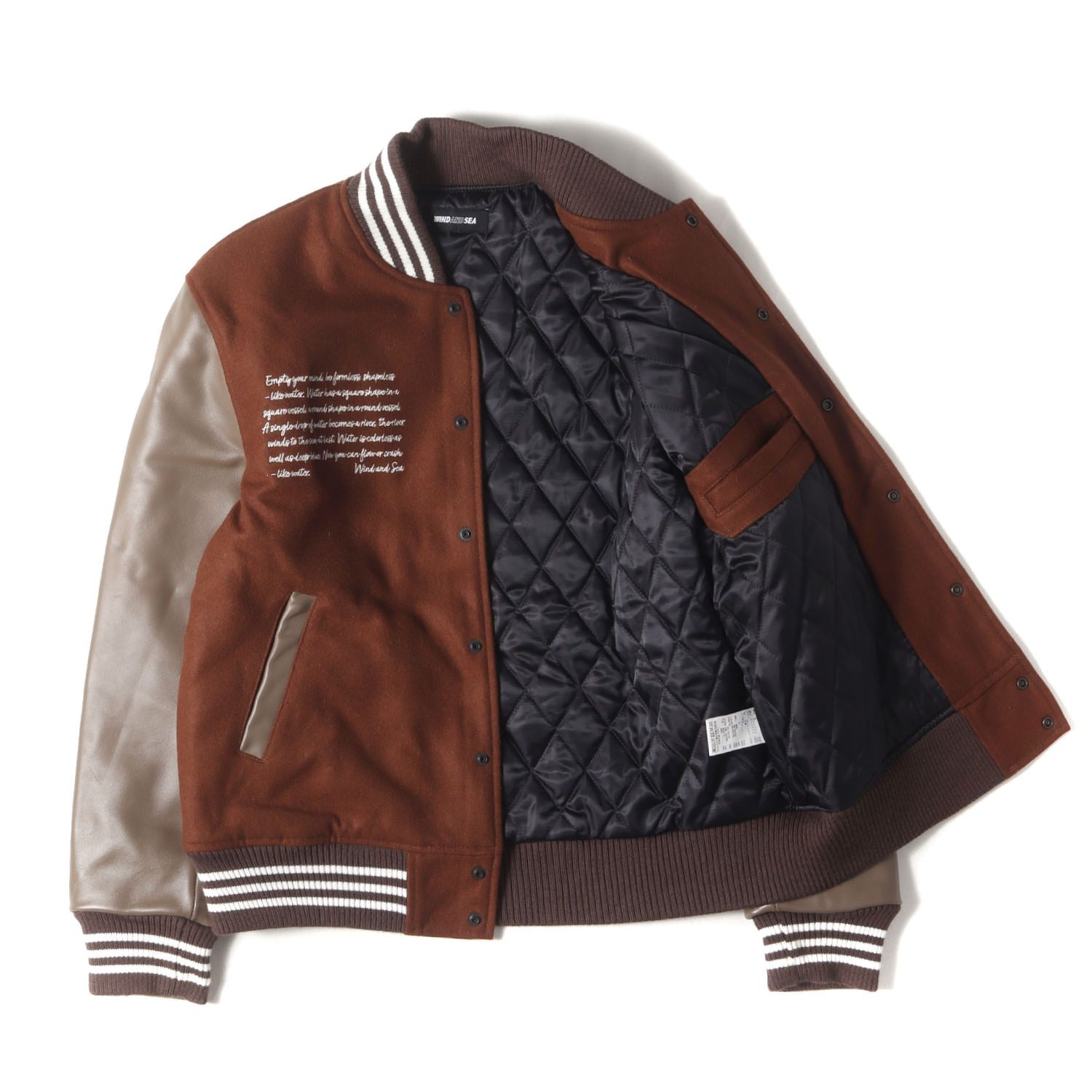 WIND AND SEA ウィンダンシー ジャケット ブラウン サイズ:M | 22AW パームツリー 袖レザー メルトン バーシティジャケット / スタジャン (Varsity Jacket) | アウター ブルゾン ジャンパー 上着【メンズ】【中古】【美品】【K4605】 美品】WIND AND SEA ウィンダンシー ジャケット ブラウン サイズ:M