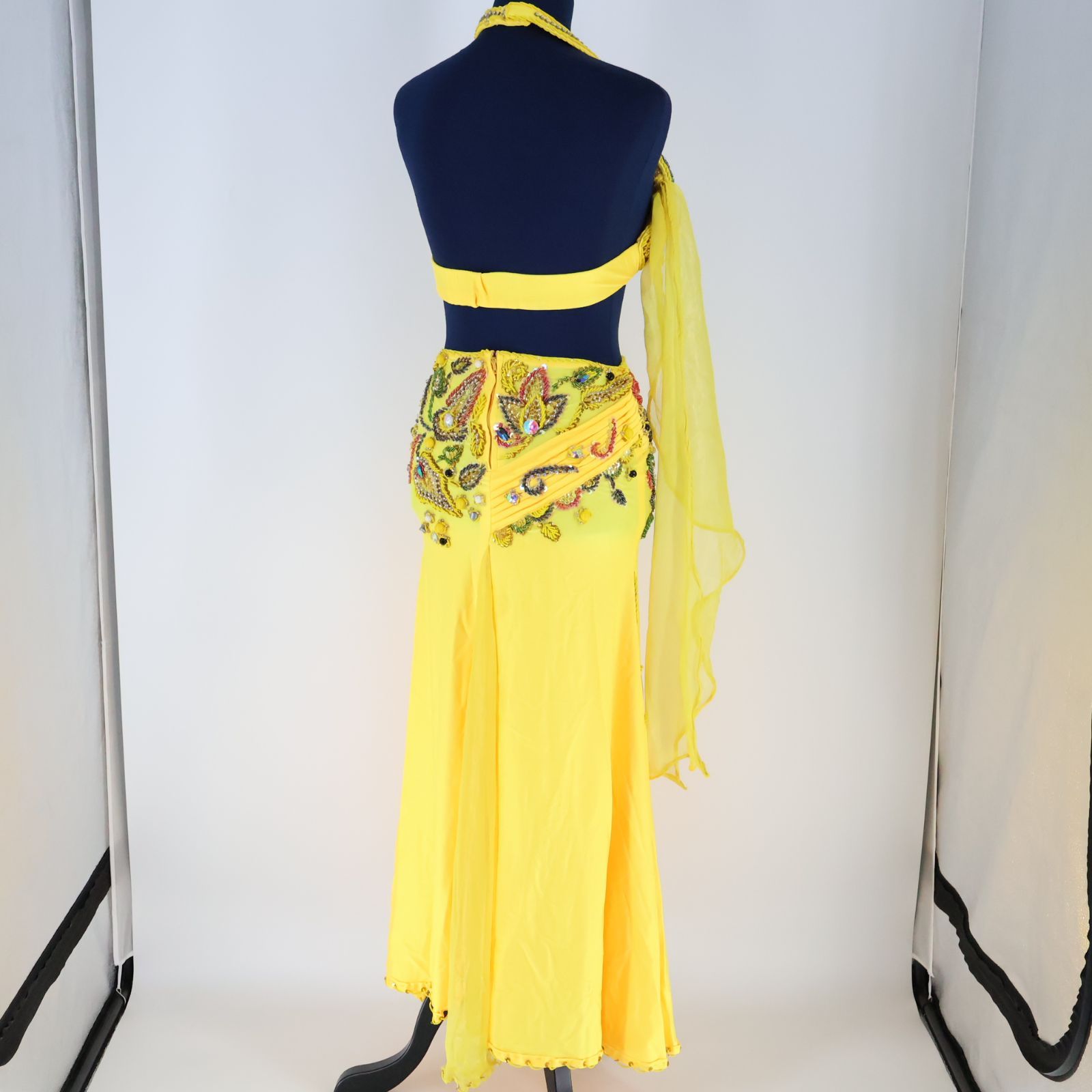 新品】エジプト製黄色ビーズ刺繍ベリーダンスセットアップ イエロー