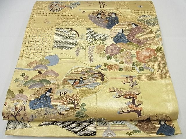 平和屋1□極上 六通柄袋帯 唐織 貝合わせ源氏物語 スワトウ刺繍 金糸