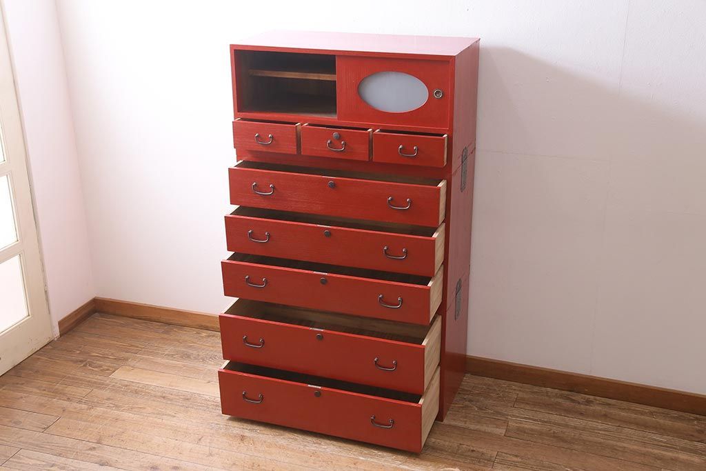 桐箪笥 総桐材 カシュー 朱塗り アンティーク家具 R-045129