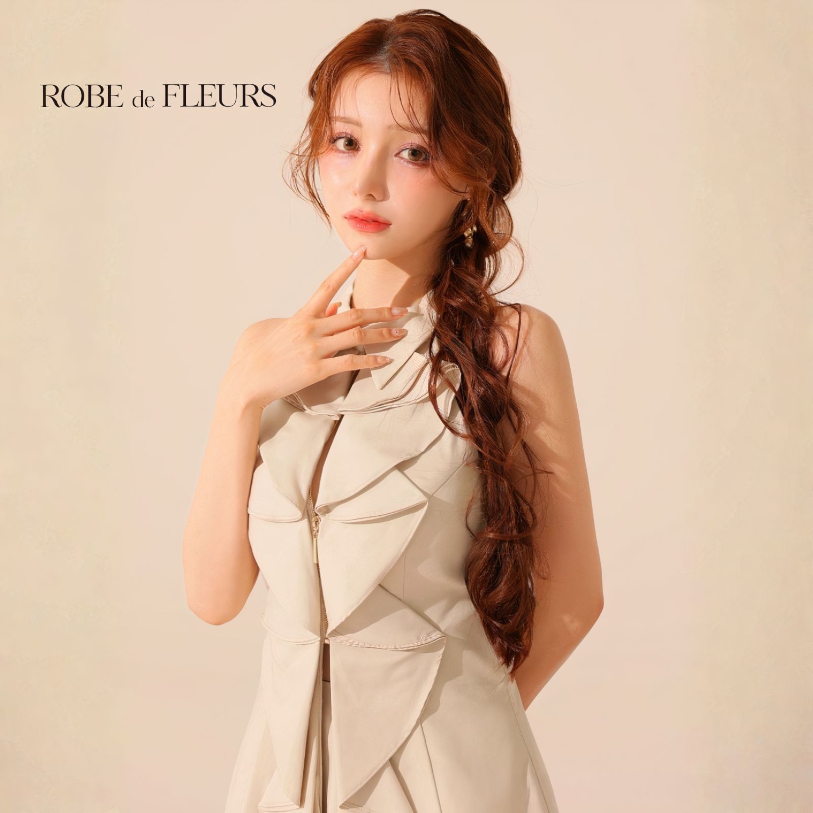 ROBE de FLEURS ローブドフルール fm3468 フロントラッフルホルターミニキャバドレス Beige WWW_JUNGLEEDGE_COM