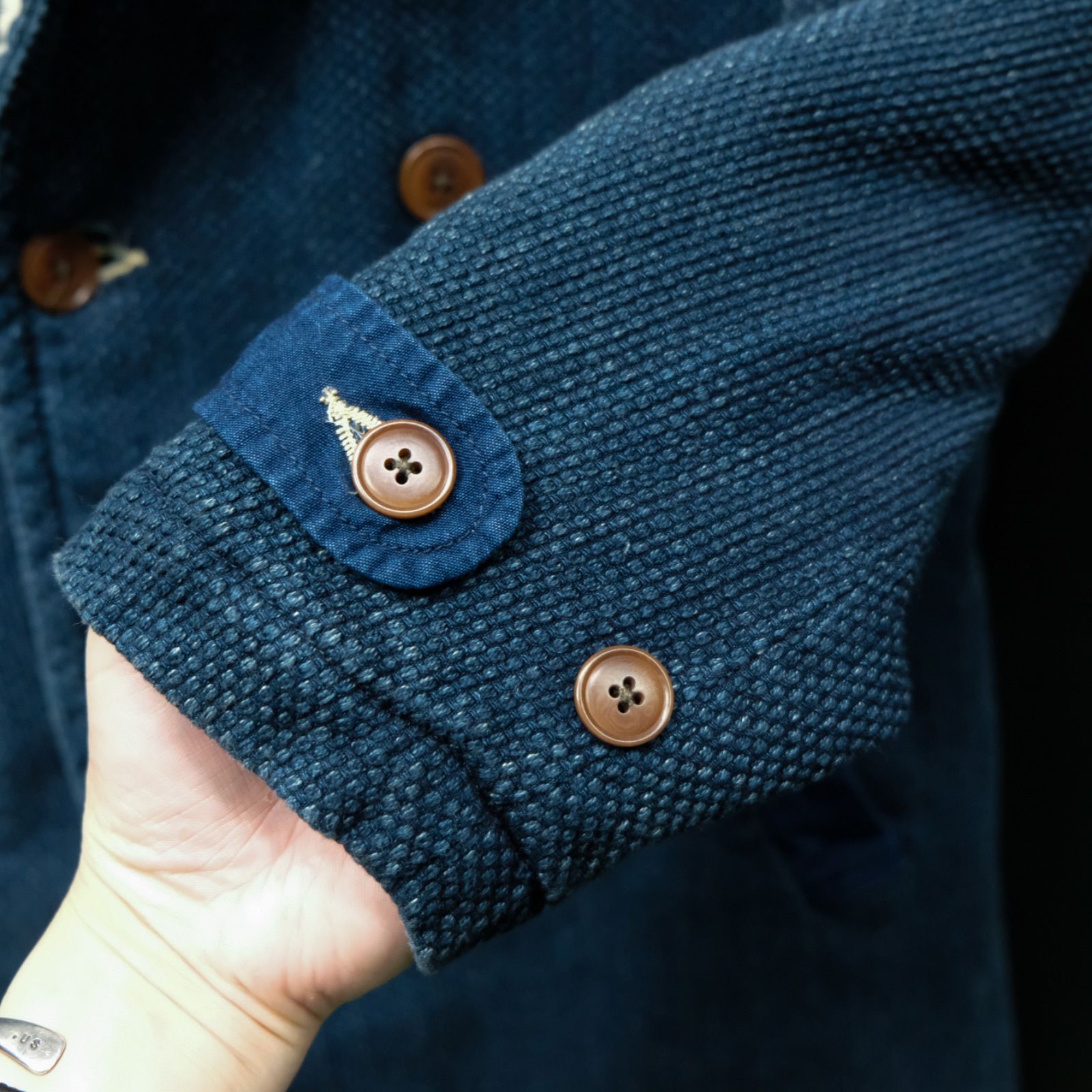 Duffer インディゴレーベル 裏ボア 刺し子フーデッドコート Sサイズ 藍