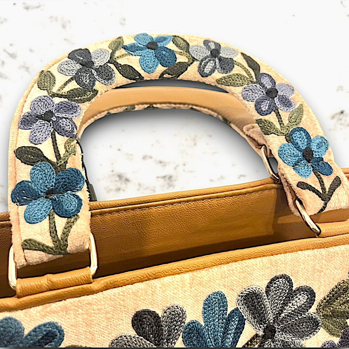 ハンドバッグ ショルダーバッグ 刺繍 草花模様 カシミール刺繍 シルク 