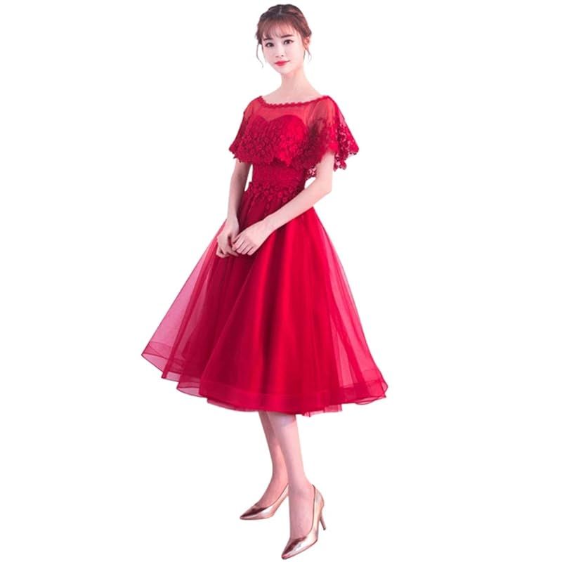 在庫 マドルガーダ パーティードレス ミモレ丈 結婚式 ワンピース 結婚式ドレス ロング フォーマルドレス 大きいサイズ お呼ばれ 披露宴 謝恩会 発表会 演奏会 大人 上品 優雅 S678 レッド XXL 0