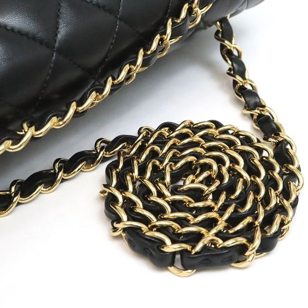 【美品】CHANEL ラムスキン フラップショルダーバッグ ブラック 広尾店】 美品 シャネル CHANEL マトラッセ25 Wフラップ