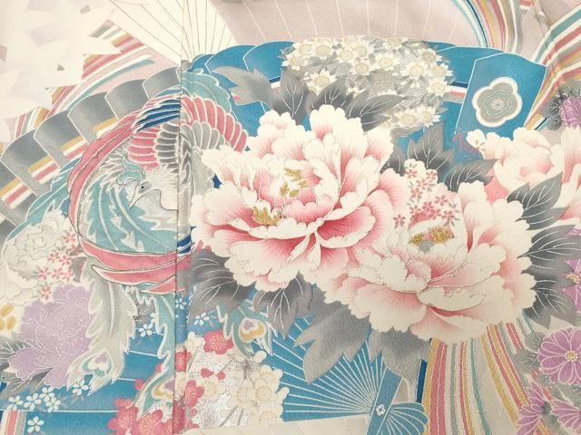 平和屋着物□豪華振袖 駒刺繍 鳳凰檜扇花文 暈し染め 金銀彩