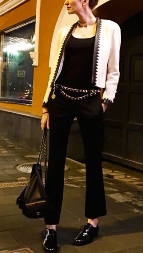 シャネル スカート CHANEL アイボリー ウール モヘア レザートリム  