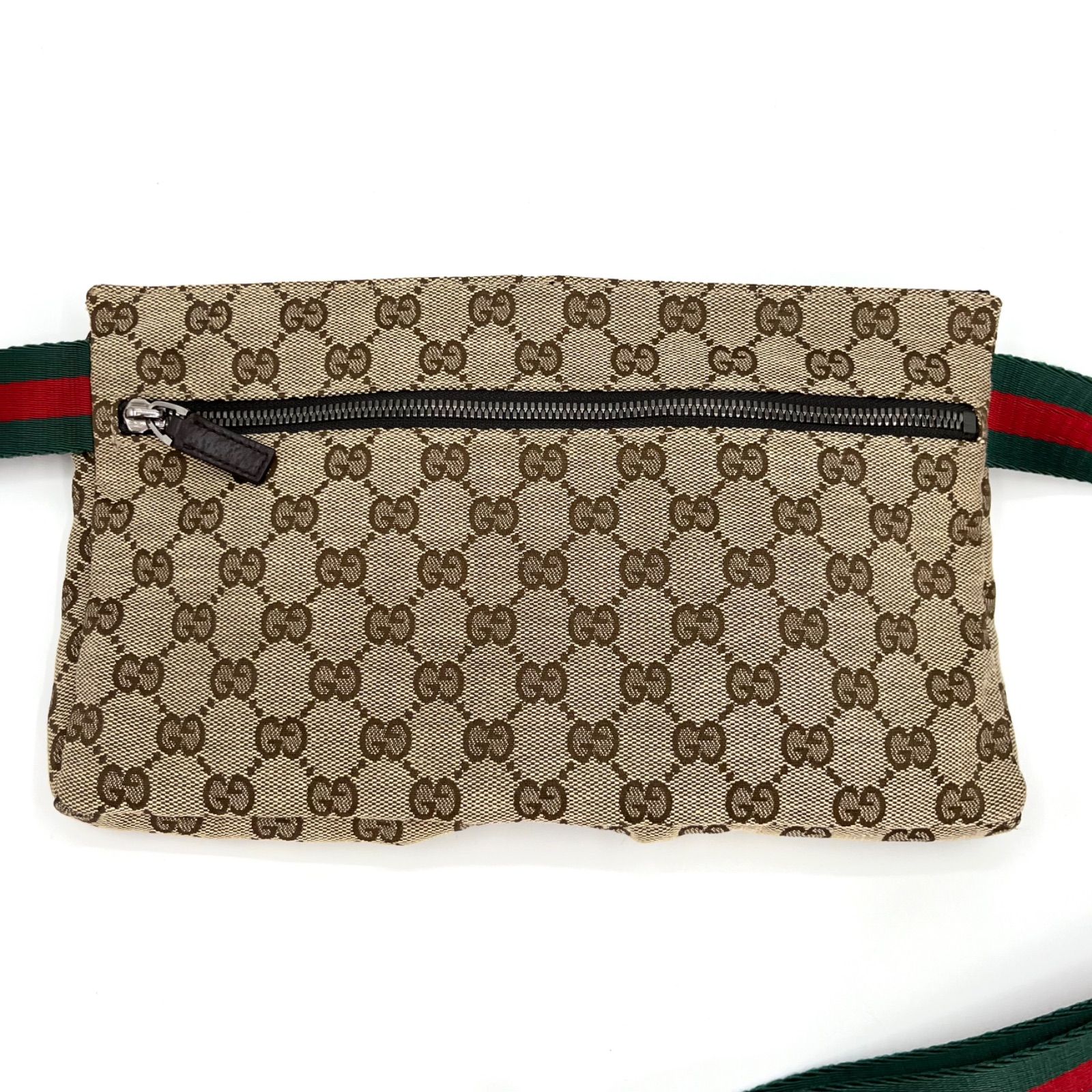 GUCCI グッチ 28566 GG ベルト バッグ GGキャンバス レザー ウェブ ストライプ ショルダー ボディー ウェスト バッグ シルバー金具  保存袋 冊子 コントロールカード 付き