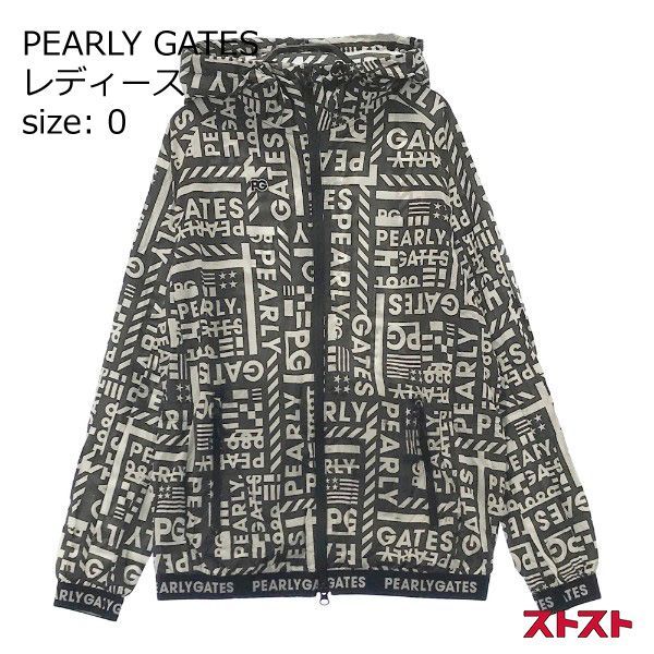 PEARLY GATES パーリーゲイツ 薄手 ナイロン ジップパーカー ロゴ 総柄 ブラック系 0 [240101101579]