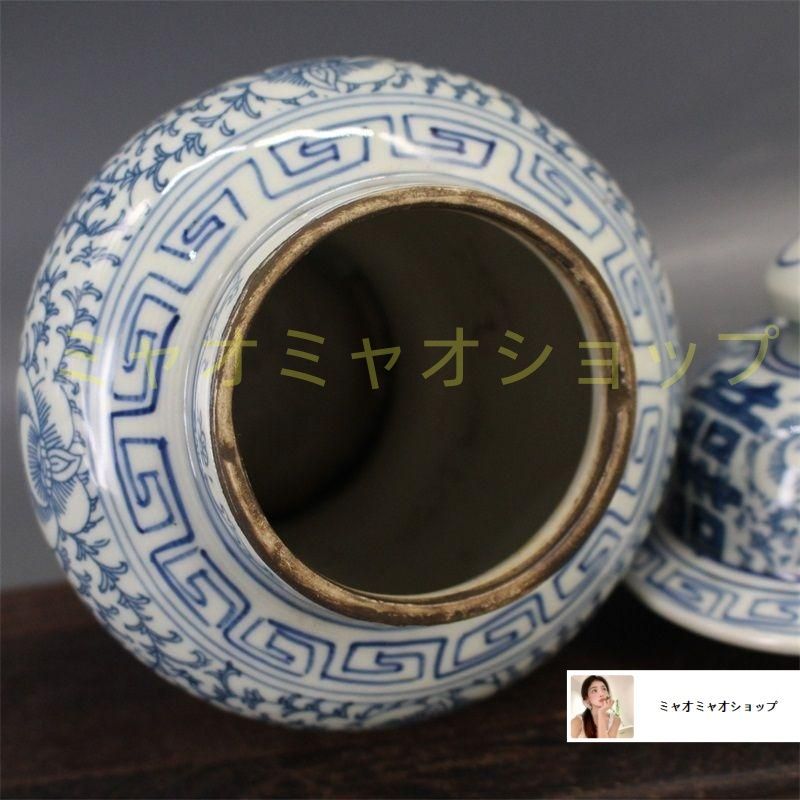 清青花双喜纏枝紋将軍蓋缶 景徳鎮 陶磁器 装飾品 現代工芸品 美術品 置物 清青花双喜纏枝紋将軍蓋缶 景徳鎮 陶磁器 装飾品 現代工芸品
