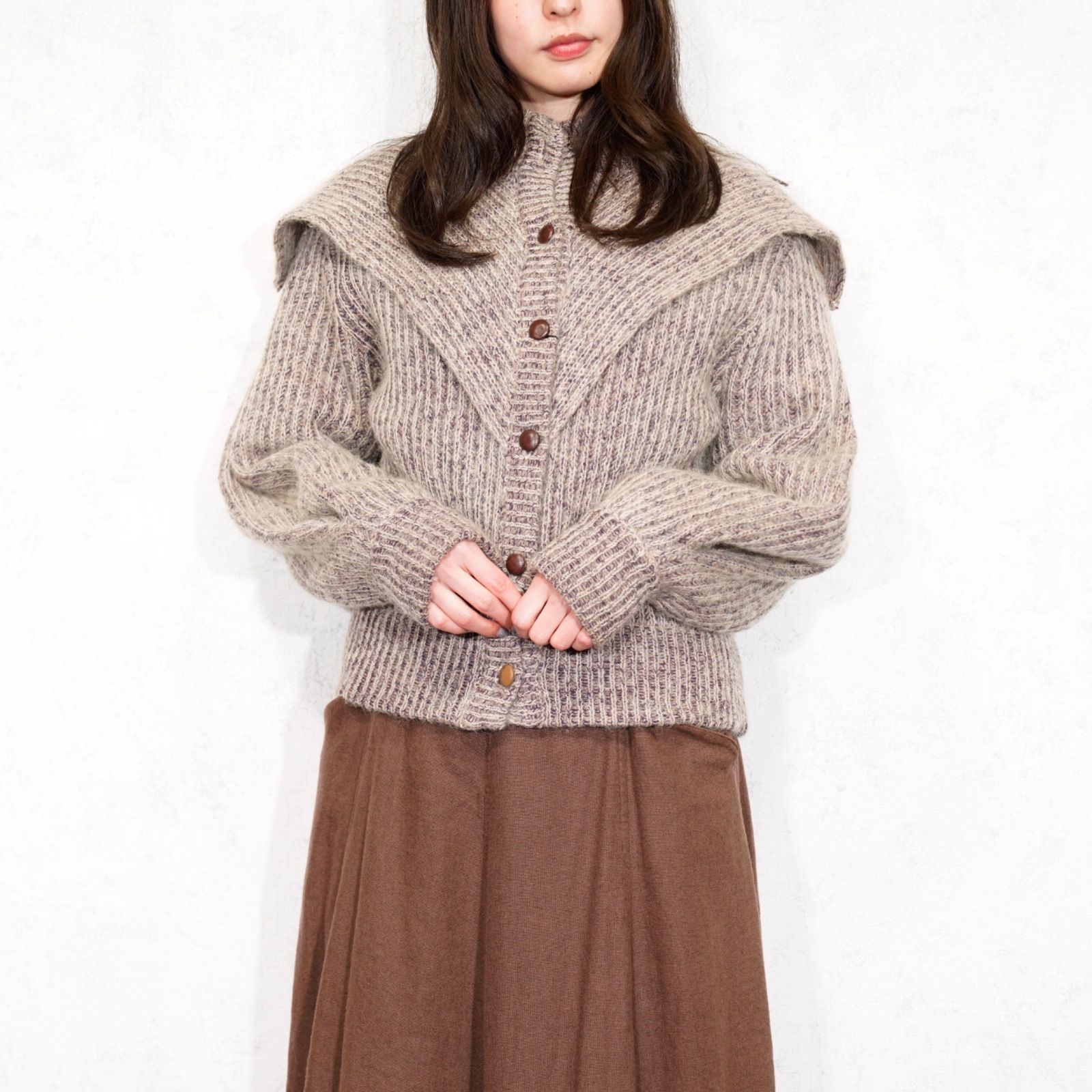 SPECIAL ITEM USA VINTAGE I.B.DIFFUSION BIG COLLAR DESIGN MOHAIR KNIT JACKET アメリカ古着ビッグ デザインモヘアニットジャケット カーディガン