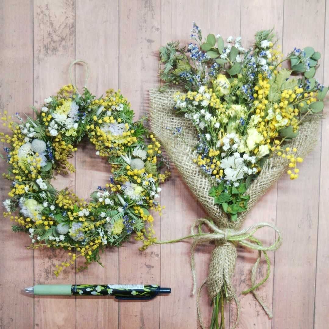 ハンドメイド ドライフラワー ミモザ リース&スワッグセット - メルカリ 