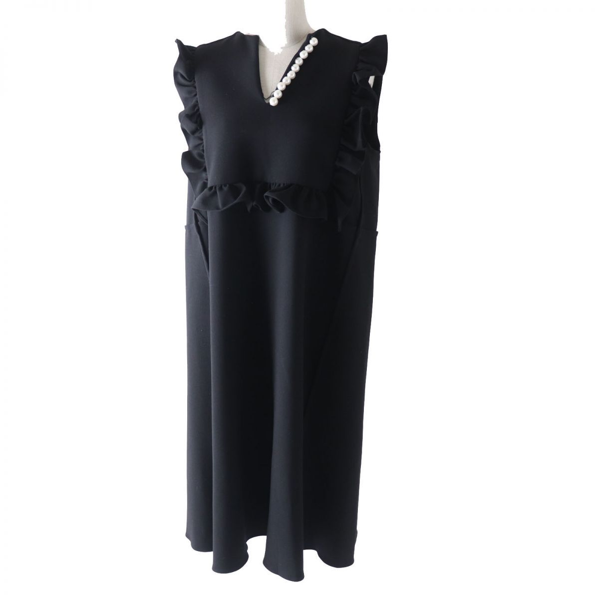 YOKO CHAN Faux pearl slit line one piece dress YCD-120-567 Navy 36