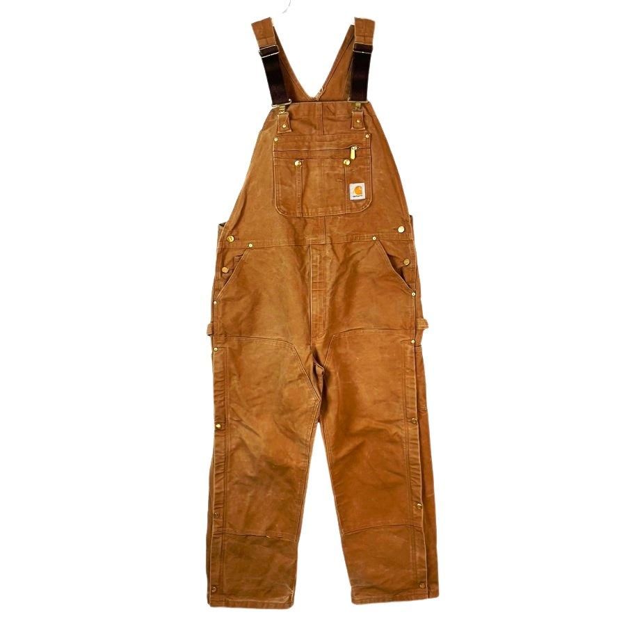 Carhartt 茶色 オーバーオール CarharttカーハートR37ダック地ダブルニーオーバーオール