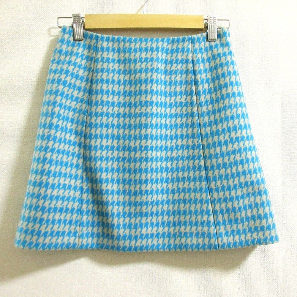PRADA プラダ ウール 千鳥格子 台形 トラペーズ ミニスカート サイズ36 ブルー レディース 古着