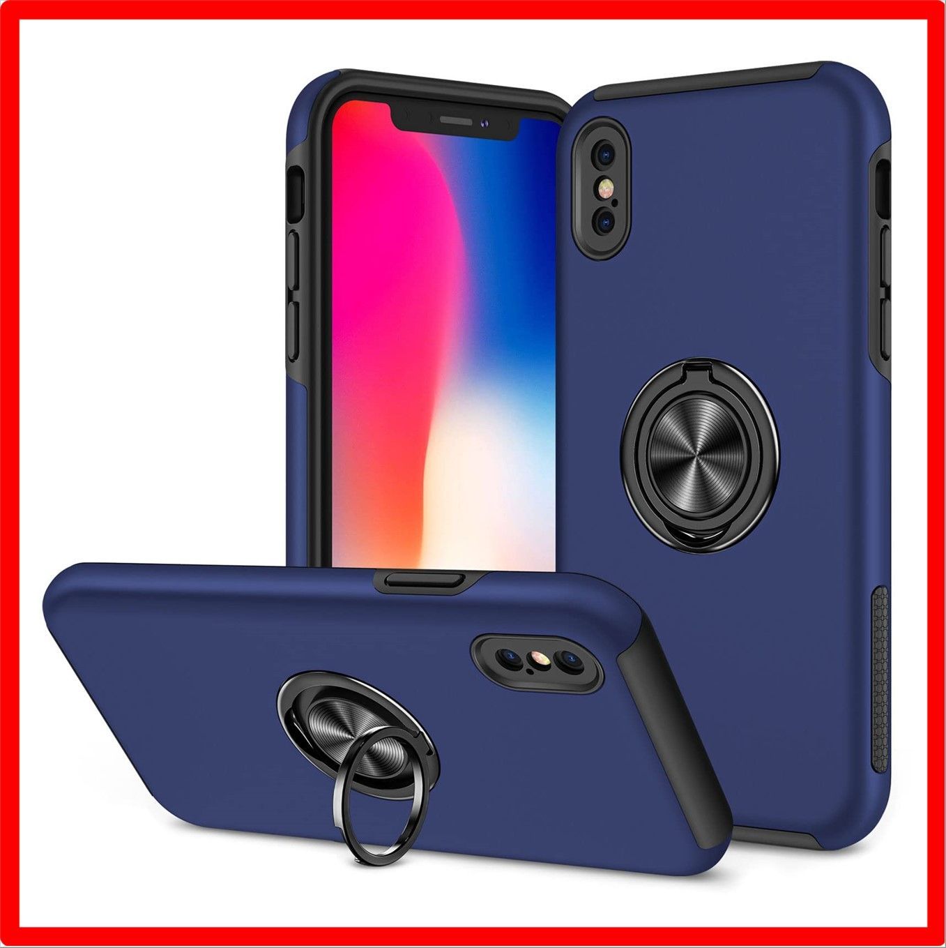 【セール中】ブルー_?iPhone Xs / X iPhone Xs ケース iPhone X ケース リング付き 耐衝撃 落下衝撃吸収 TPU PC 車載ホル