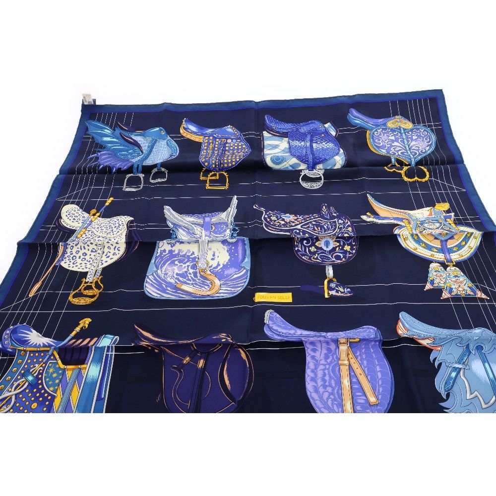 HERMES (エルメス) カレ90 TOUS EN SELLE すべては鞍の中に ブルー