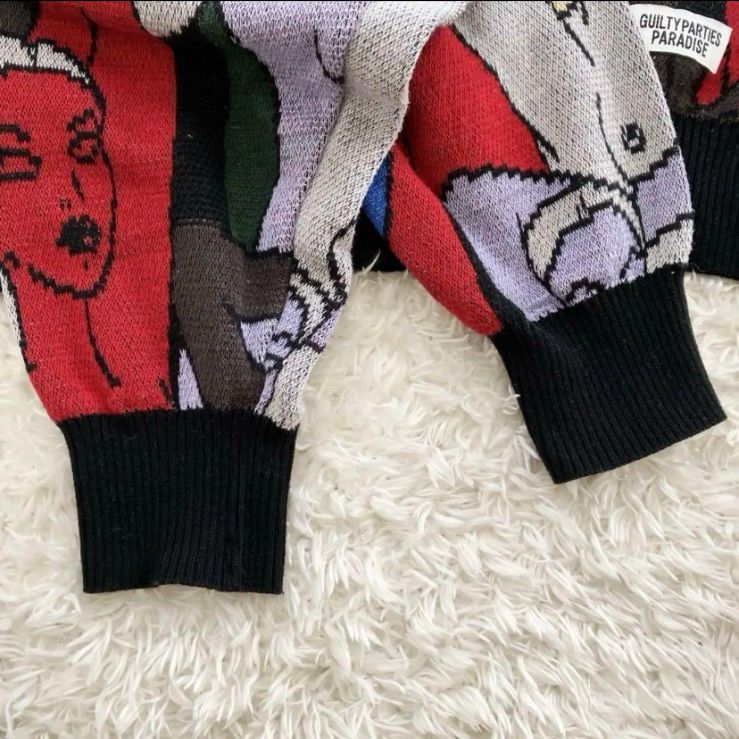 ワコマリア 天国東京百女柄図 ニット ジャガード カーディガン サイズM