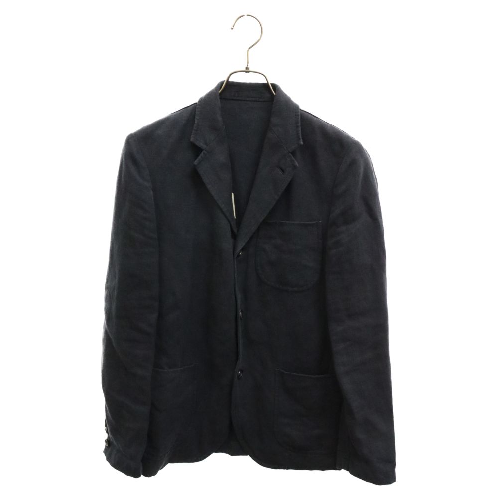 COMME des GARCONS HOMME (コムデギャルソンオム) 08AW インナーカレッジロゴプリント 3B リネン テーラードジャケット ネイビー HC-J056 AD2008