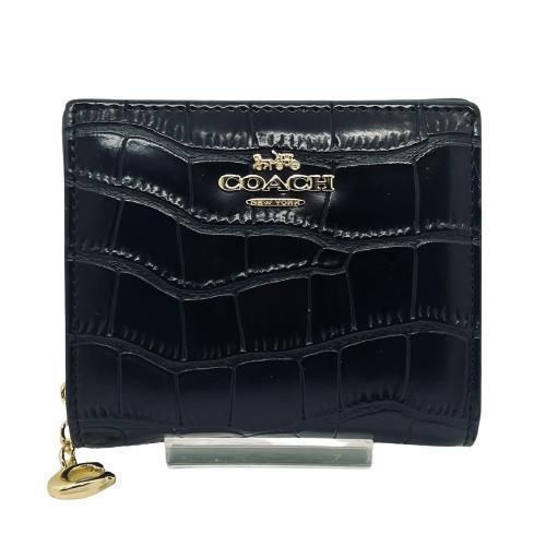 ⭐【秋コーデ】⭐COACH 折り財布 クロコ型押し ブラック【匿名配送】-