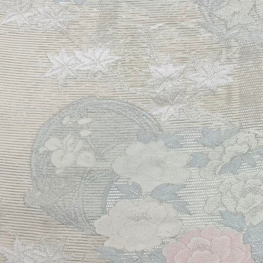 ◇【最終値下げ】505my48◇夏帯 花織文様 絽 花織文様 銀糸 袋帯◇美品 ◇【最終値下げ】505my48◇夏帯 花織文様 絽 花織文様 銀糸 袋帯◇美