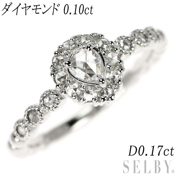 K18WG ペアシェイプ ローズカット ダイヤモンド リング 0.10ct D0.17ct