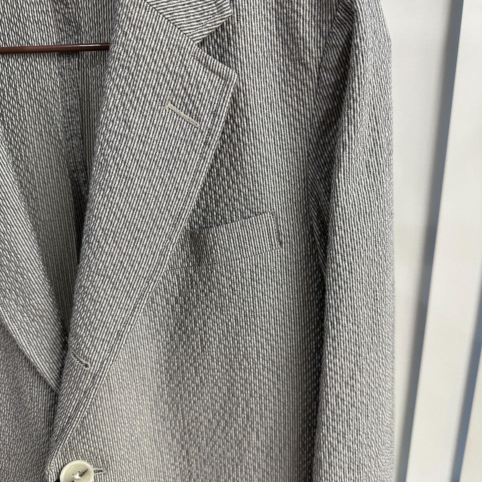 H. Hamada ダークグレー ストライプ テーラードジャケット ストライプ柄ドッキングテーラードジャケット[dpk466] | レディース