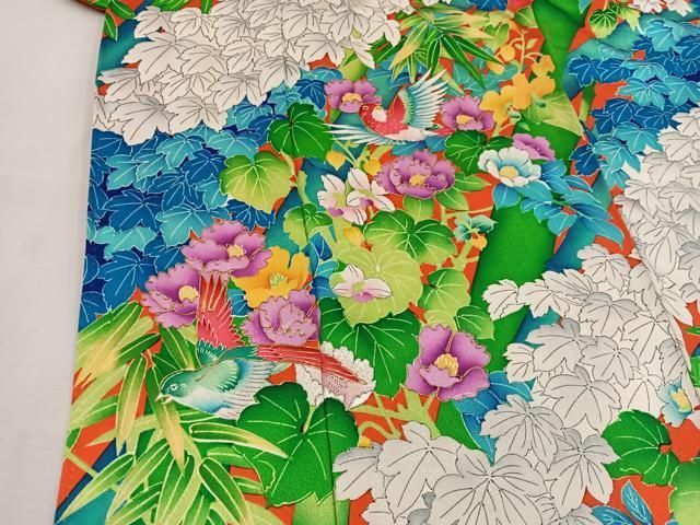 【彦兵衛mini】素材祭り！アンティーク錦紗・正絹振袖〜鳳凰に松・花柄〜 彦兵衛mini】素材祭り！アンティーク錦紗・正絹振袖〜鳳凰に松・花柄〜