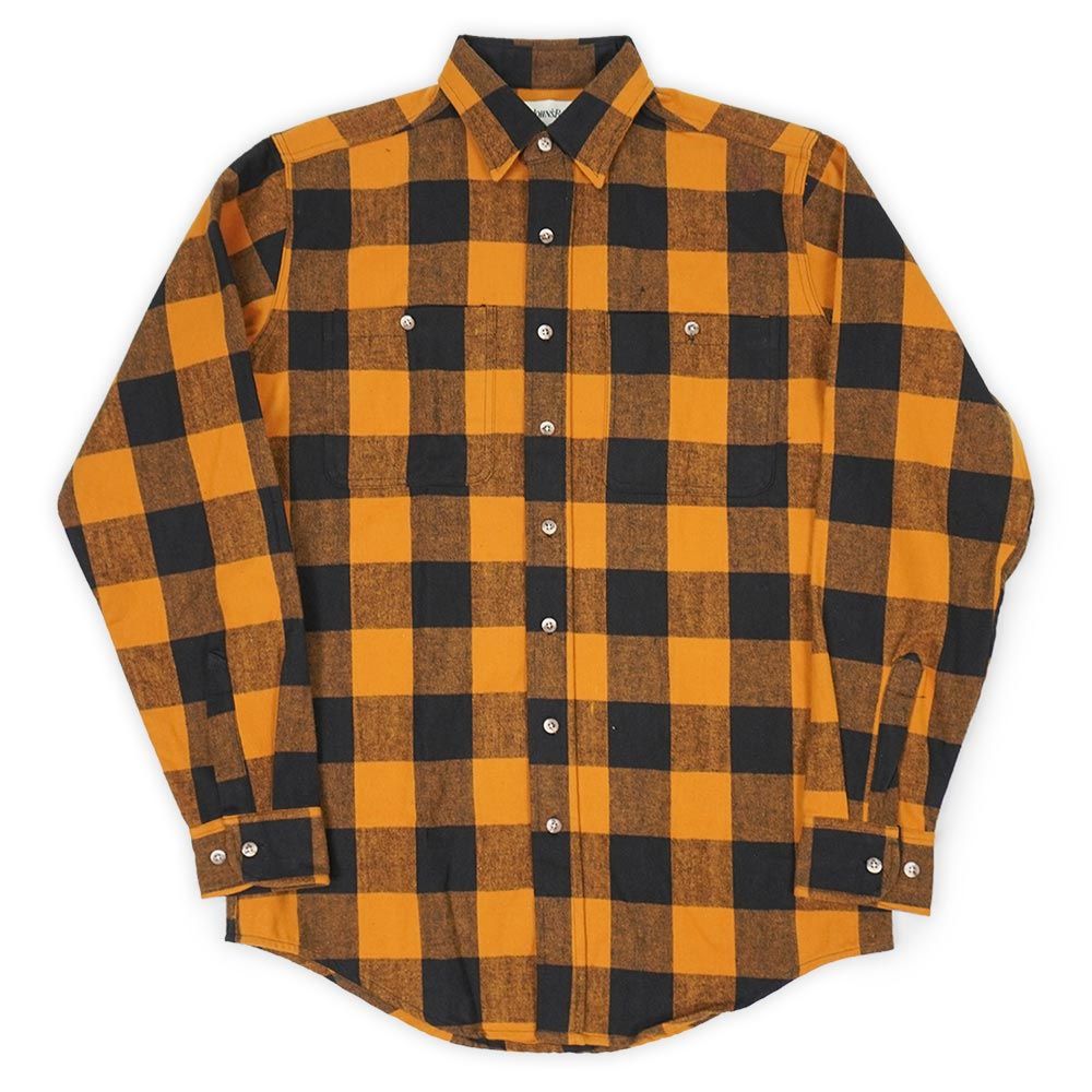 セントジョンズベイ ST. JOHN'S BAY 未使用 デッドストック 90s 90年代 ヘビーネルシャツ ブロックチェック柄 HBT 珍品 旧タグ USA ヴィンテージ アメリカ 古着 オレンジ×ブラック M-X TALL【中古】