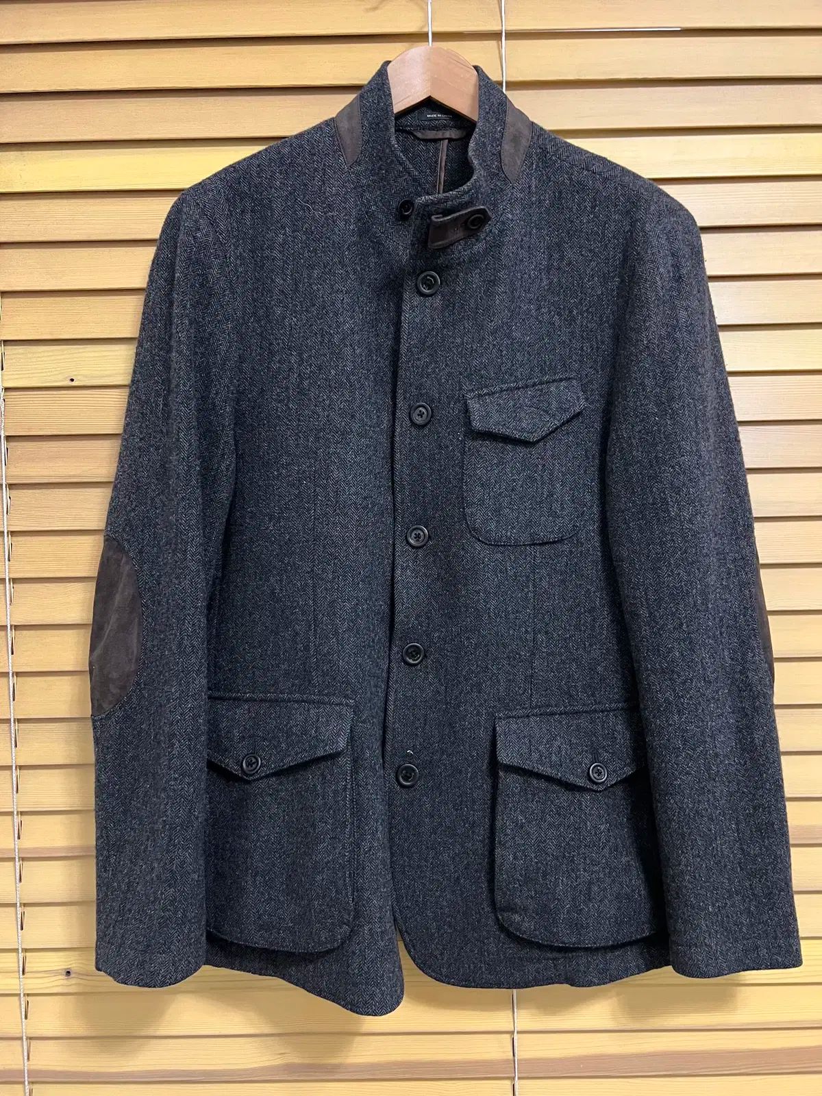 マッシモ・トゥッティ メンズ ヘリンボーンウールジャケット ウールジップジャケット 48