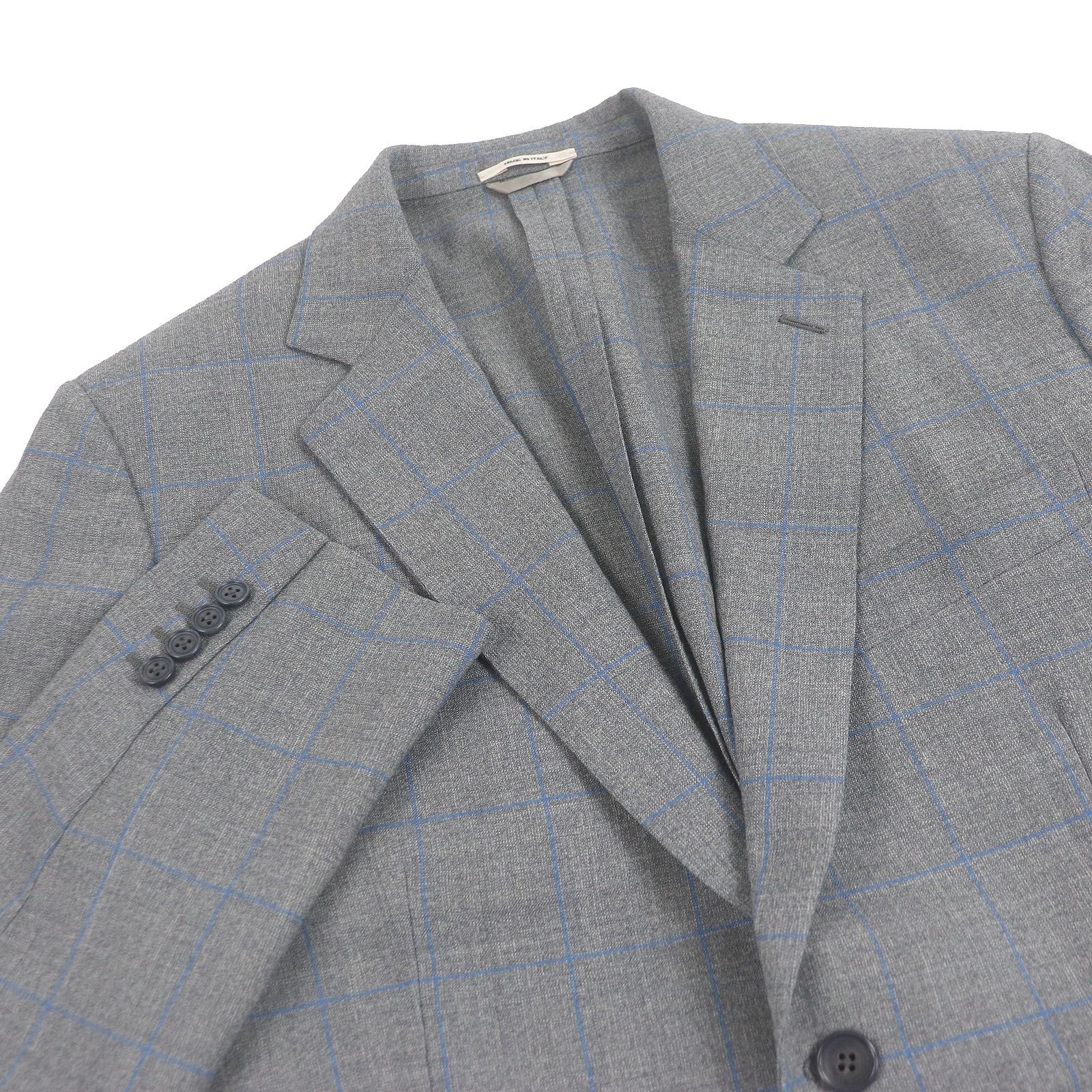 HERMES エルメス ウール100％ ウィンドウペン シングル テーラードジャケット ブレザー グレー 52 イタリア製 メンズ