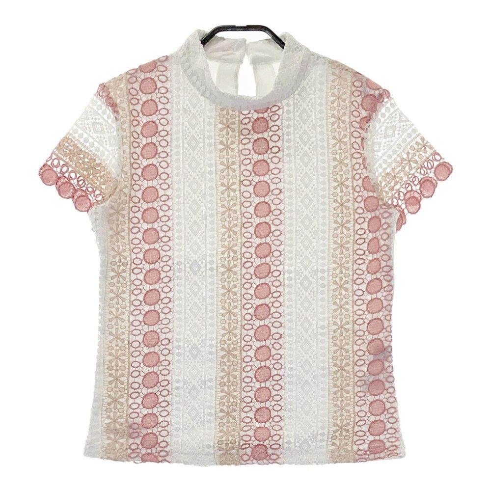 サイズ：2 KISS ON THE GREEN キスオンザグリーン  ハイネック 半袖Tシャツ レース 総柄 ホワイト系 [240101306575]# ゴルフウェア レディース ストスト