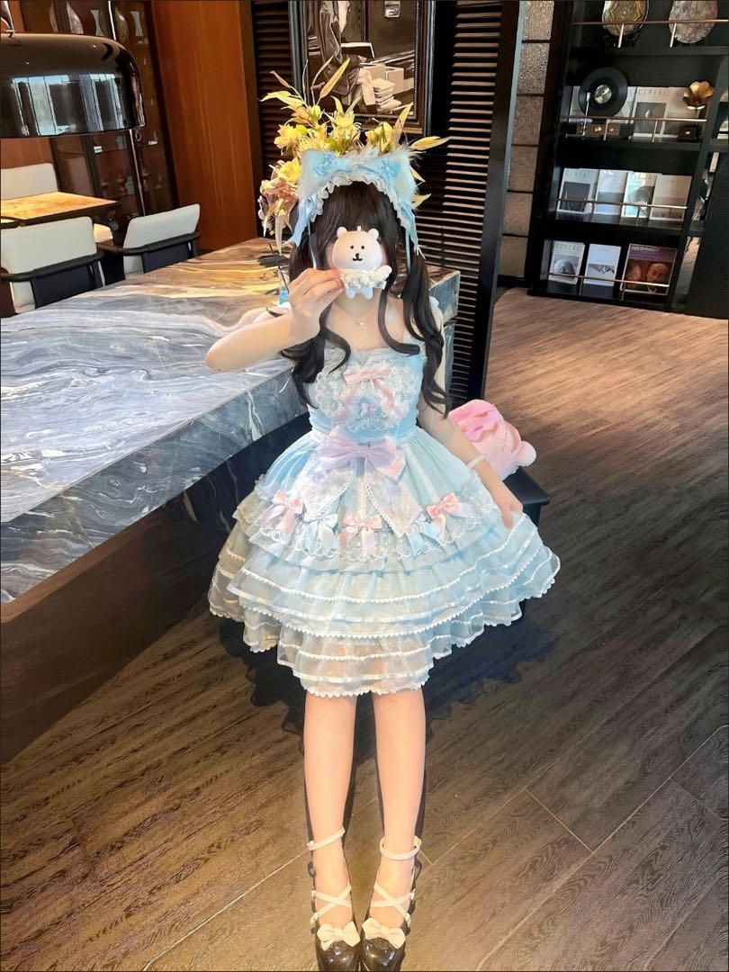 水色フリルロリータドレス お嬢様 めめしい メイド衣装 可愛いドレス　フェチ仮装 Amazon.co.jp: [スムーズ] お嬢様 めめしい かわいい メイド衣装