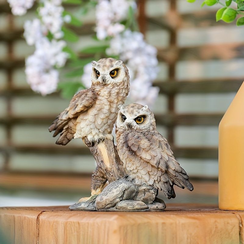 フクロウの置物 2体セット フクロウ 置物 二重透かし彫り ふくろう