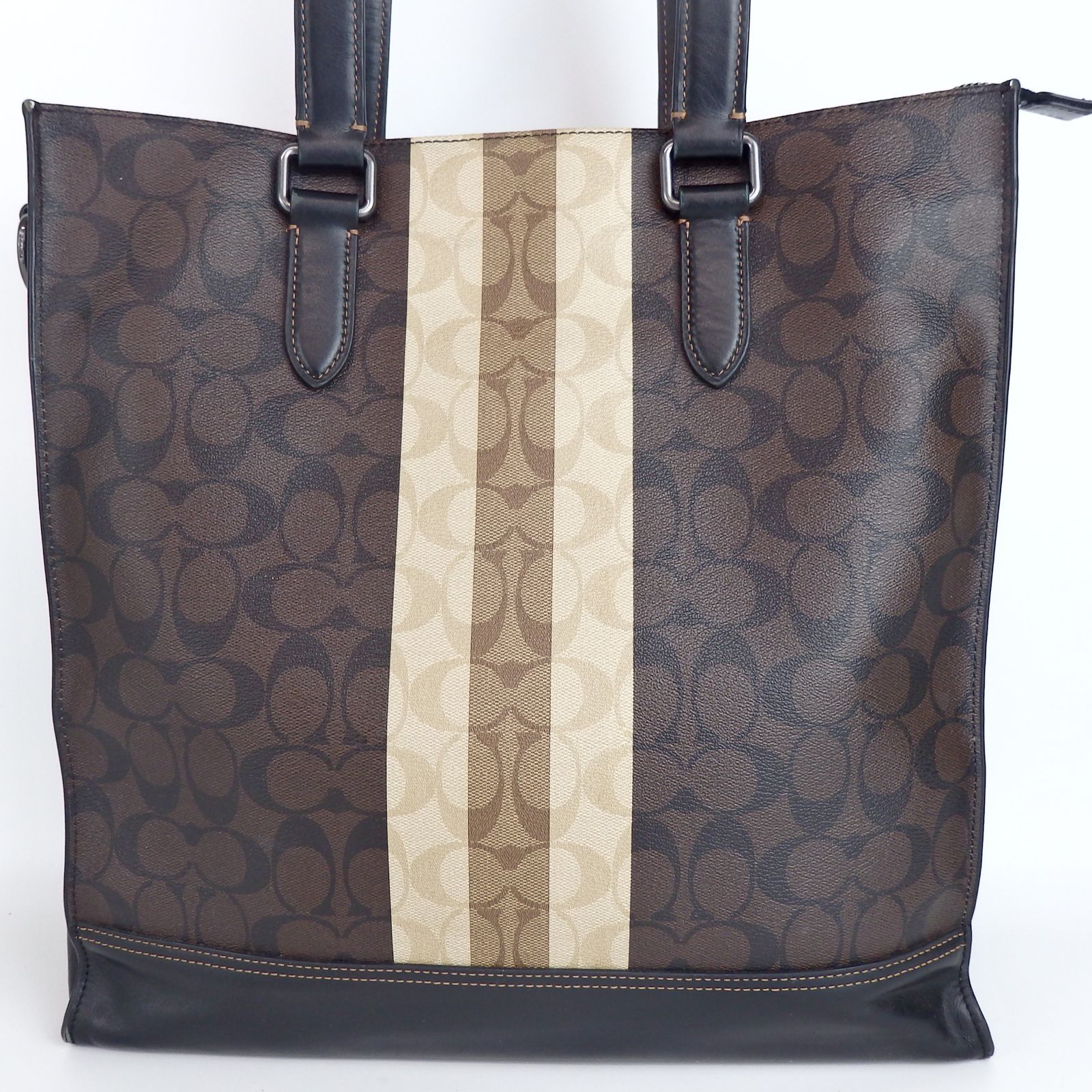 COACH コーチ シグネチャー ヘリテージストライプ トートバッグ ブラウン ホワイト 6707 レザー レディース 5-4 41710