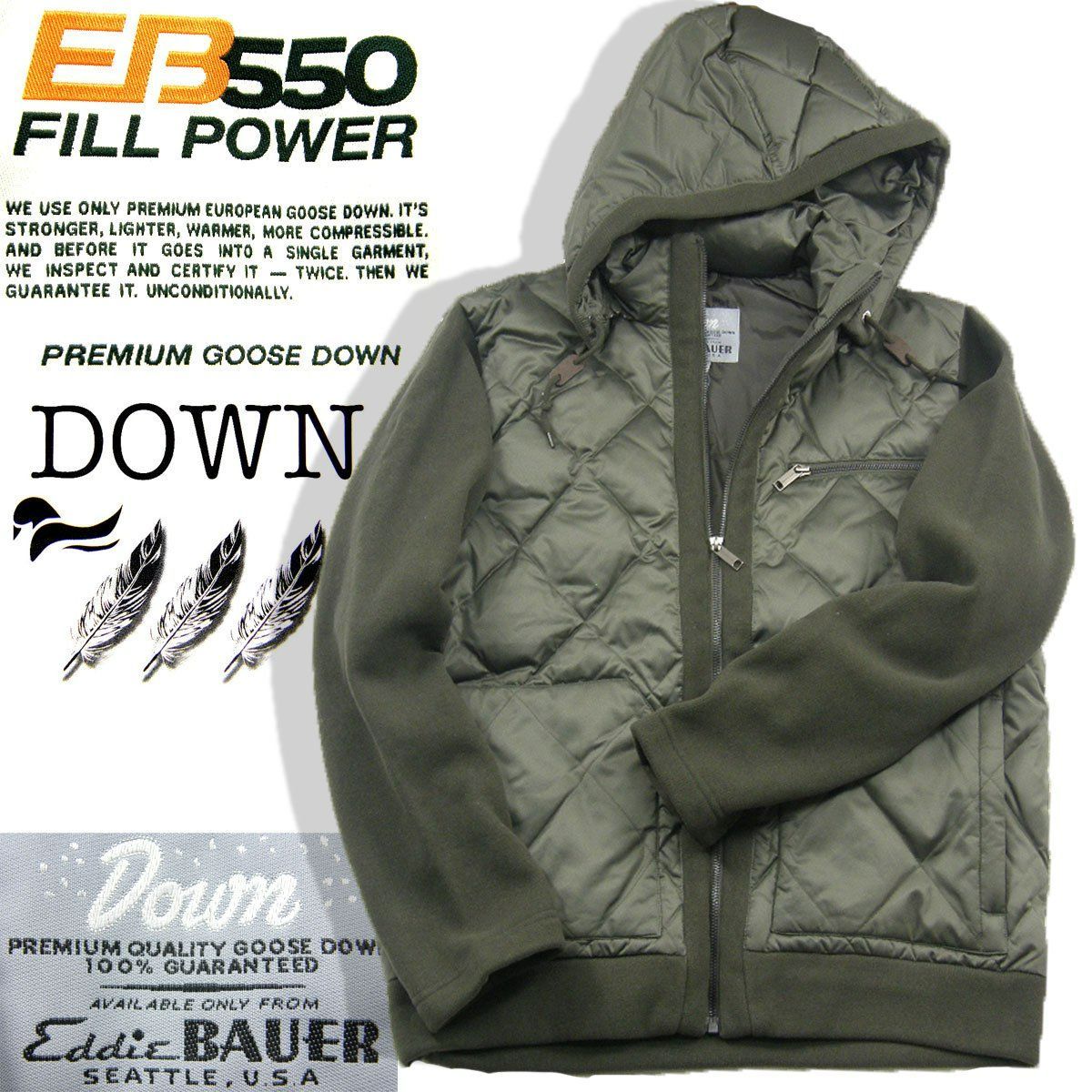 【新品】 Eddie Bauer / エディーバウアー キルト グースダウンジャケット PREMIUM GOOSE DOWN 550フィル
