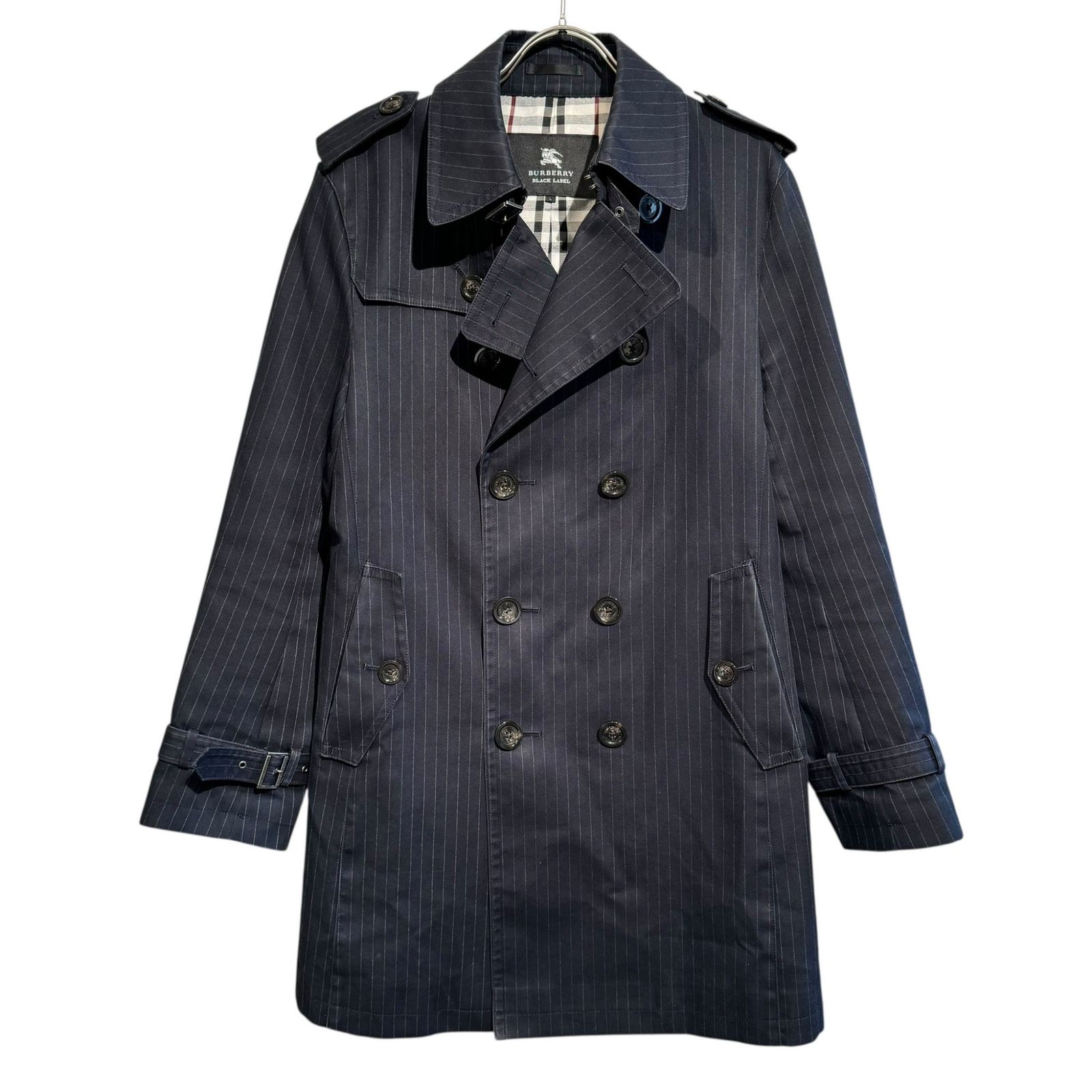 美品✨️ブラックレーベルクレストブリッジ　トレンチコート　ベルト付き　紺色　L BLACK LABEL ネイビー トレンチコート L BLACK LABEL CRESTBRIDGE