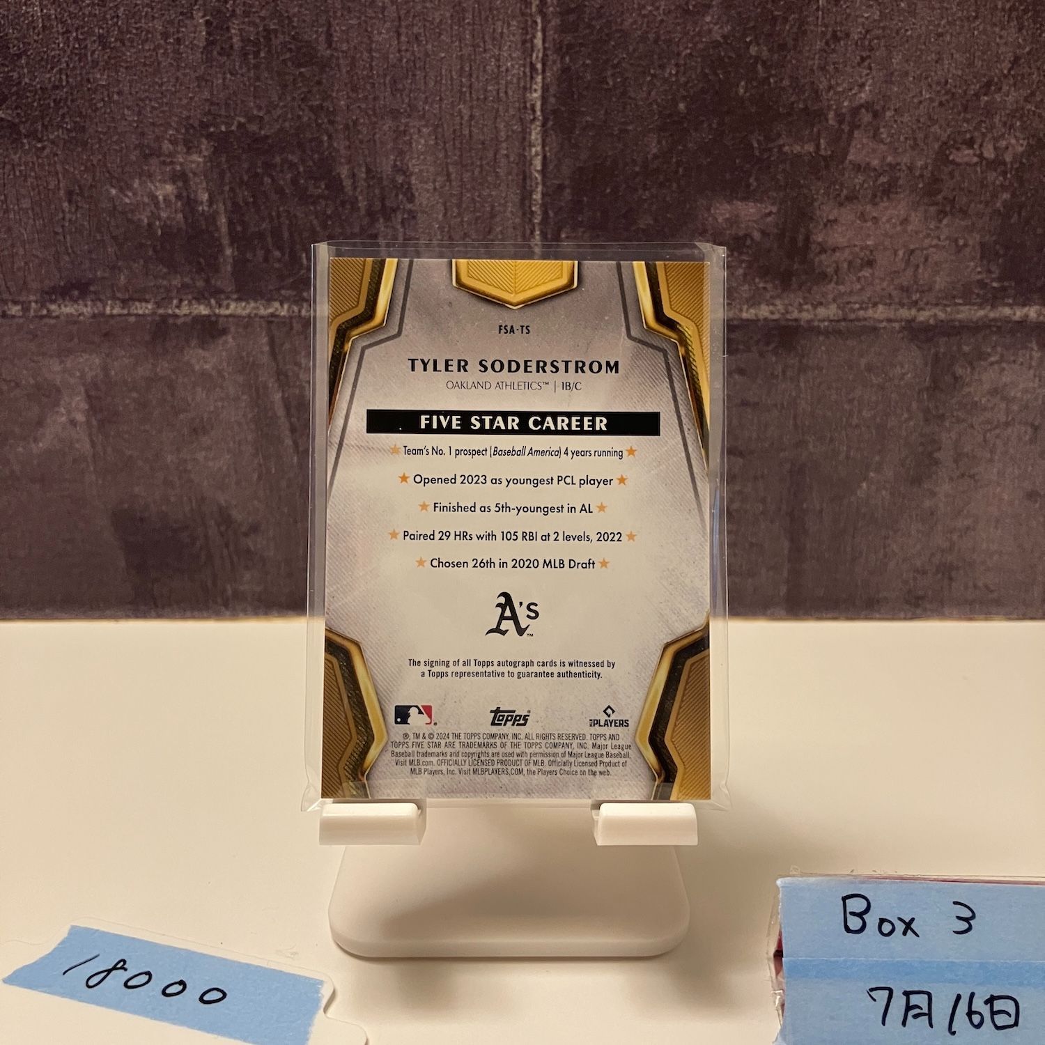 2024 Topps Five Star TYLER SODERSTROM 直筆サイン OAKLAND
