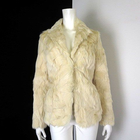 ピンキー-ダイアン ピンダイ PINKY-DIANNE ゴート ファー ジャケット 毛皮 リアルファー 長袖 M 38 アイボリー
