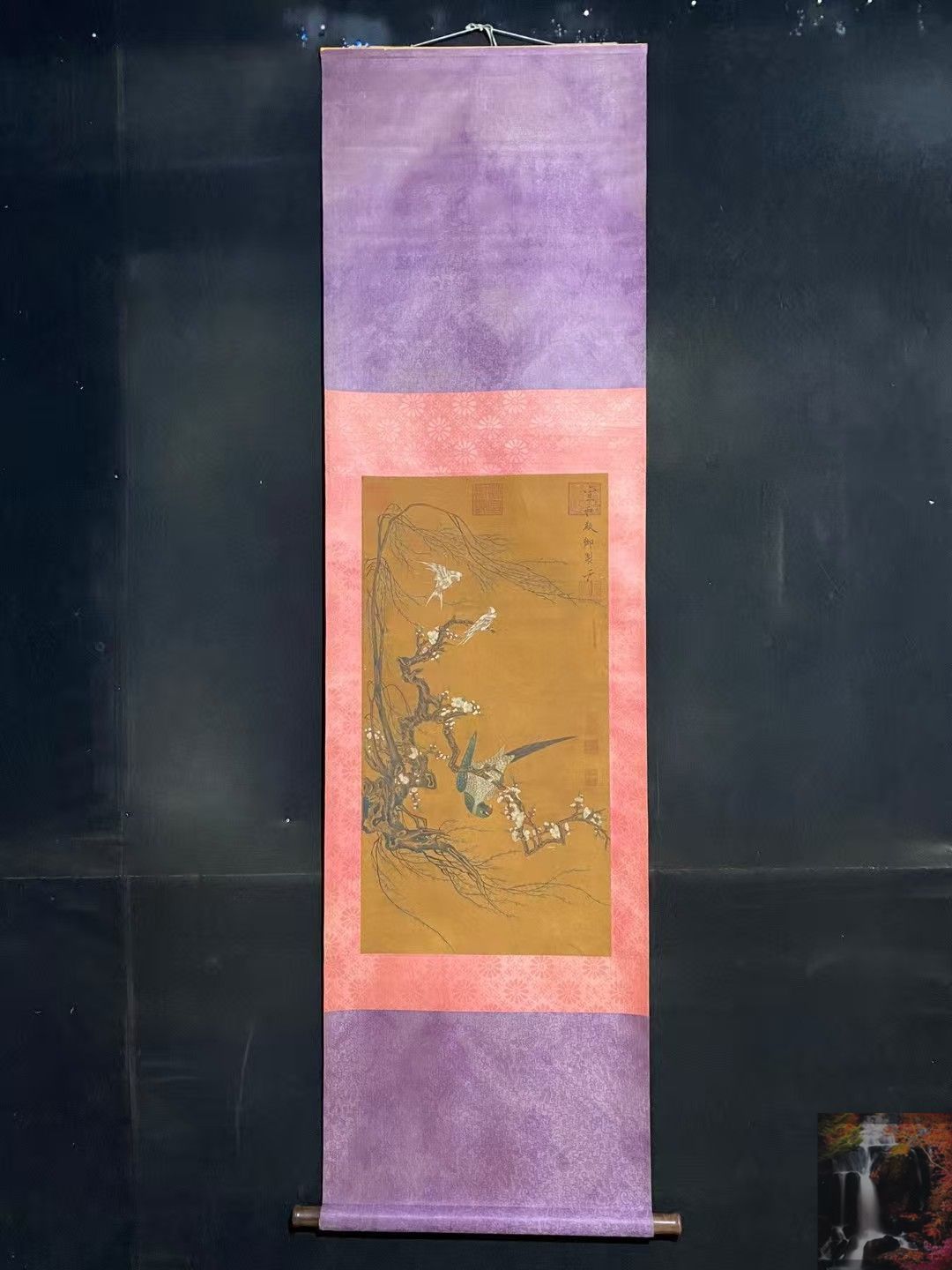 中国古美術・花鳥畫画・純手描き・宣紙・国画・書道品・珍品画・肉筆・文房置物・賞物 中国古美術.精品三尺中堂画.宋徽宗花鳥画.手描きの作品.材質絹布