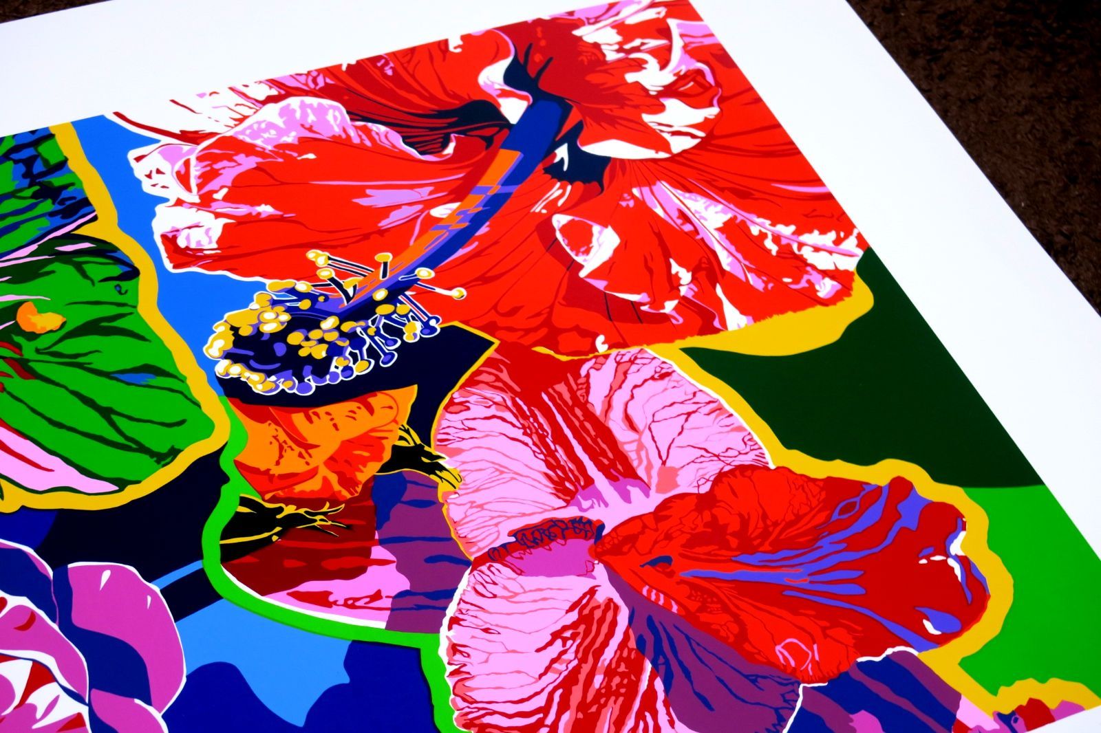 ヒロ・ヤマガタ】 ハイビスカス シルクスクリーン 山形博導 大判：額装