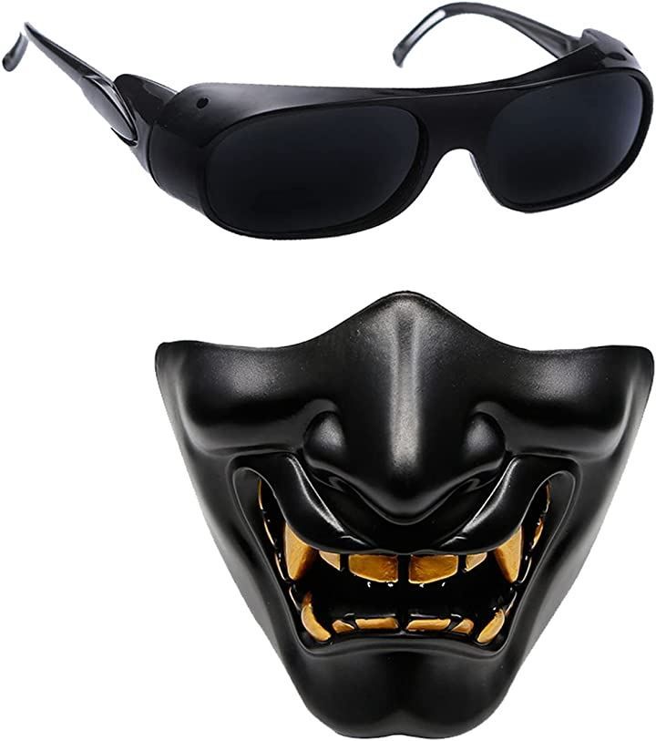sac taske 般若 ハーフマスク 鬼面 はんにゃ お面 コスプレ ゴーグル 黒