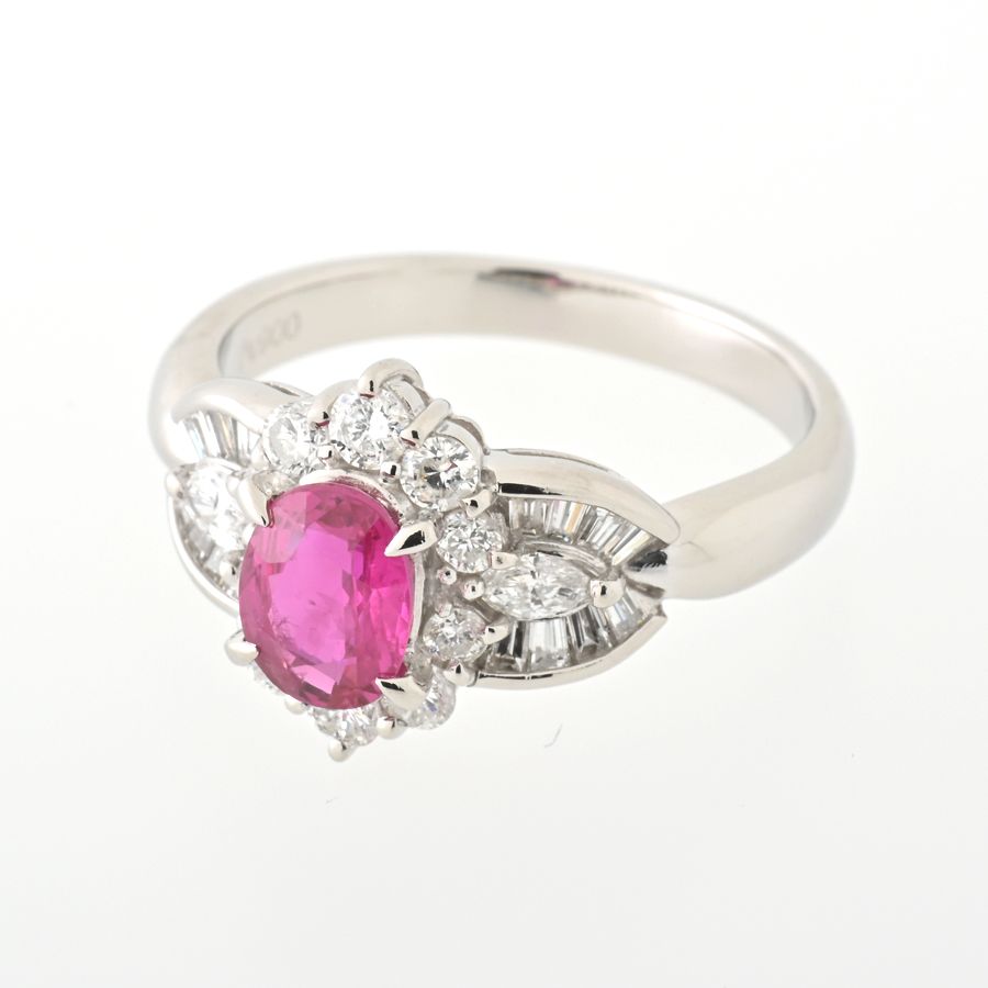 Pt ルビーリング　14号 Pt.900 ルビーリング R=1.01ct / D=0.82ct # 14 【中古】 商品番号