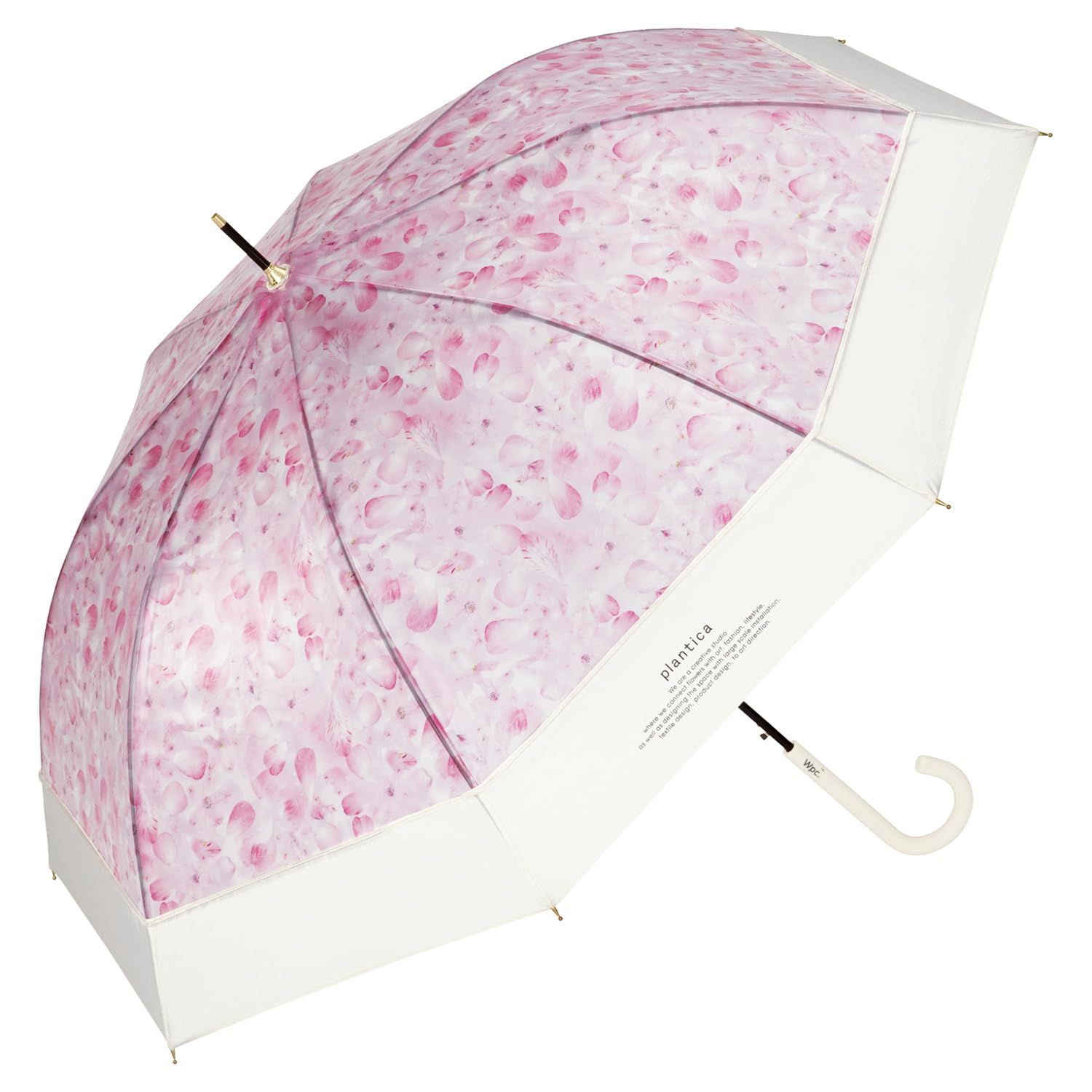PLV06-030-001 おしゃれ 可愛い 女性 お花 花柄 映え レディース ジャンプ 大きい 親骨61cm 長く使える 長傘 雨傘 [plantica×Wpc.]切り継ぎフラワーアンブレラピンク ビニール傘 【2024】Wpc.