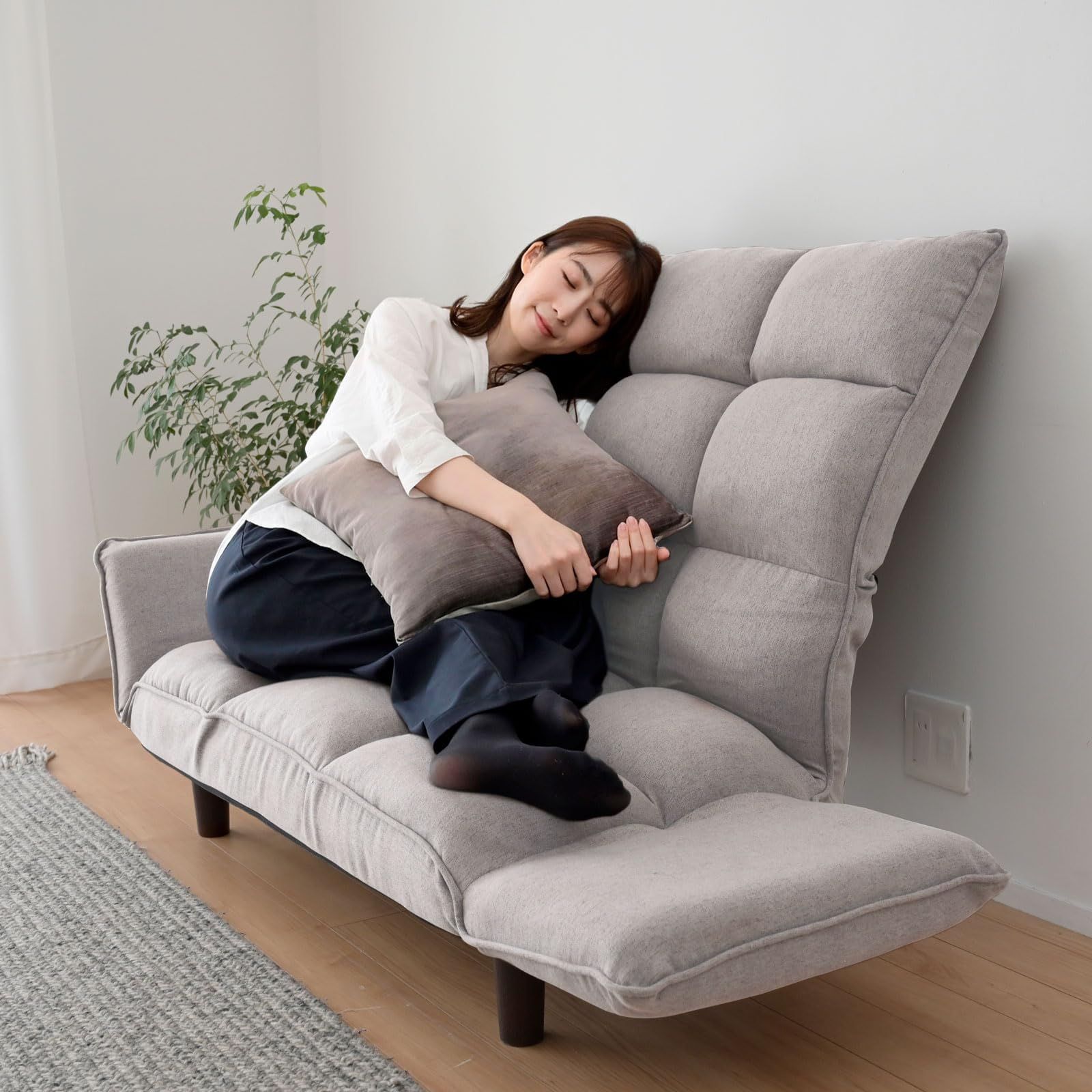 ソファ リクライニングソファ ハイバック 背部6段階 アーム14段階リクライニング 一人暮し 山善 YAMAZEN 幅111.5-152×奥行61.5-88×高さ82.5-88.5cm 組立品 グレージュ AKS-110H GRG